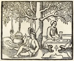 Kokegryte og ventende middag fra 1550-utgaven av Cosmographia av Sebastian Munster